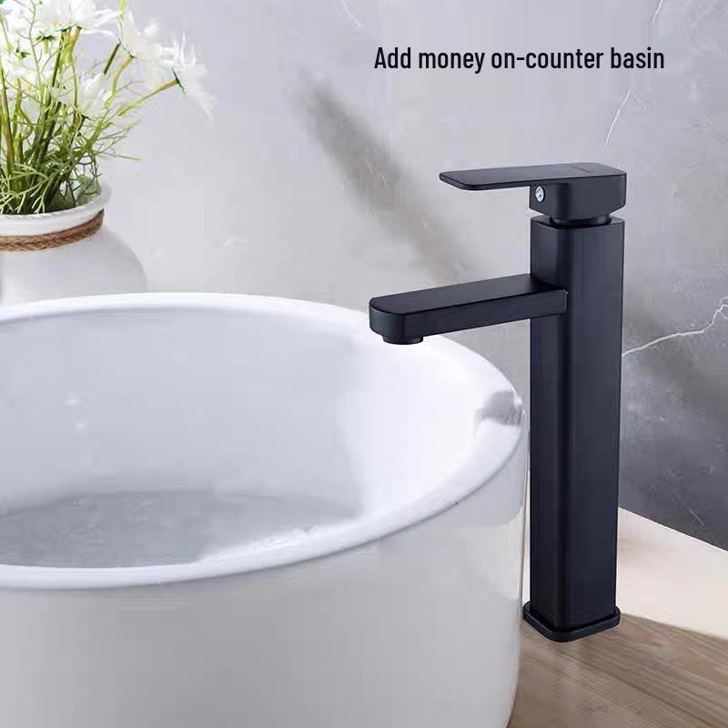 Robinet de salle de bain noir et argent en acier inoxydable pour eau chaude et froide