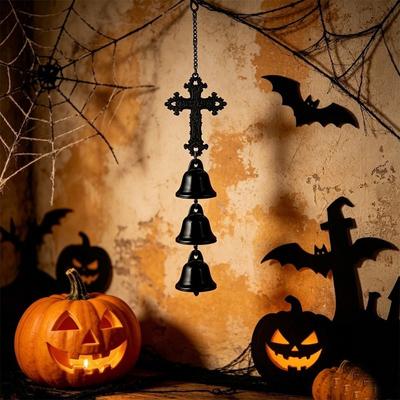 Funny Retro Halloween Wind Chime Gothic Fantasy Wall Mounted Bells Triple Bell Waterproof Metal Wind Chime Porch