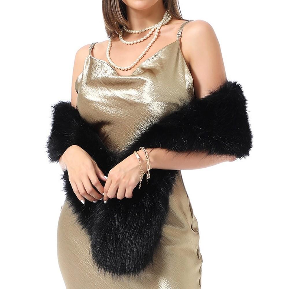 Elegant Plush Neck Warmer Long Fluffy Long Scarf Ladies Imitation Mink Fur Scarf  Party чёрный
