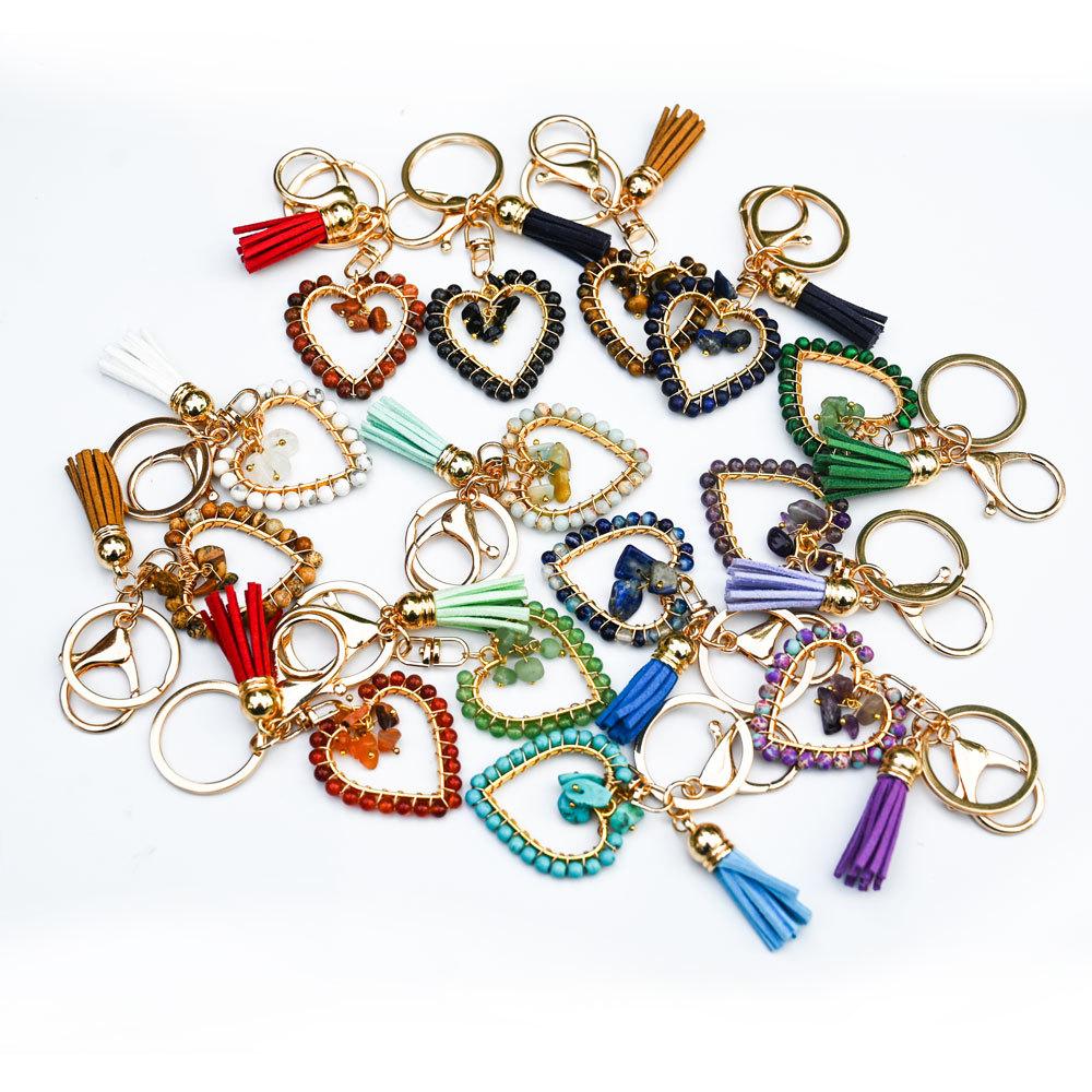 Natural stone keychain, bag pendant, bohemian style, creative decoration, heart-shaped jewelry