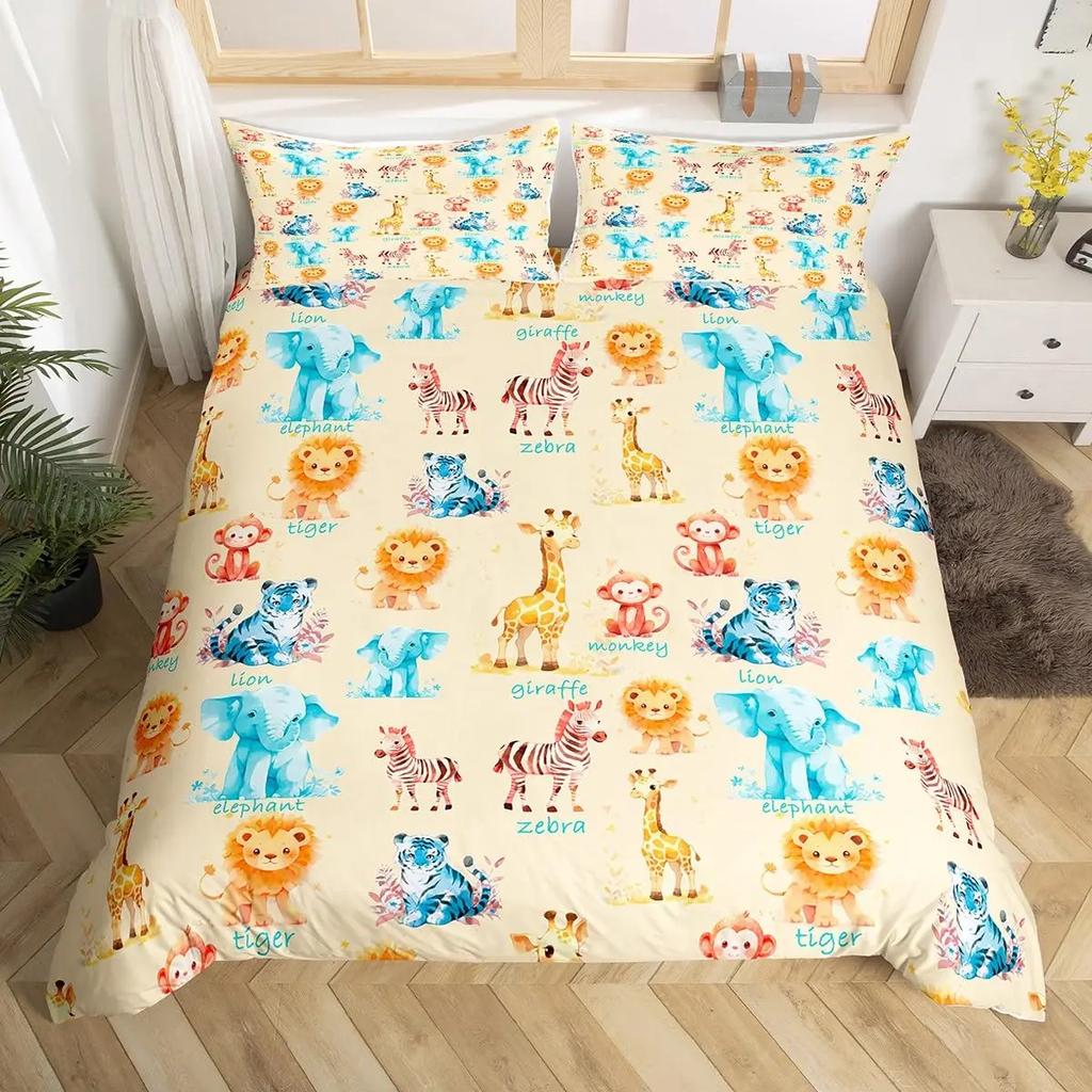 Comforter Cartoon Animals Cute Giraffe Monkey Tiger Elephant Bedding Set Lovely Wildlife Comforter Polyester