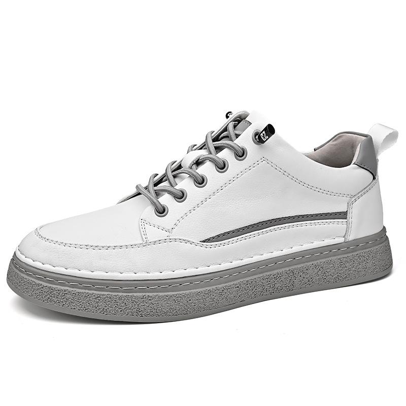 

Board shoes men s spring new leather flat-soled white shoes soft sole low-top one-pedal versatile casual shoes breathable and wear-resistant 38