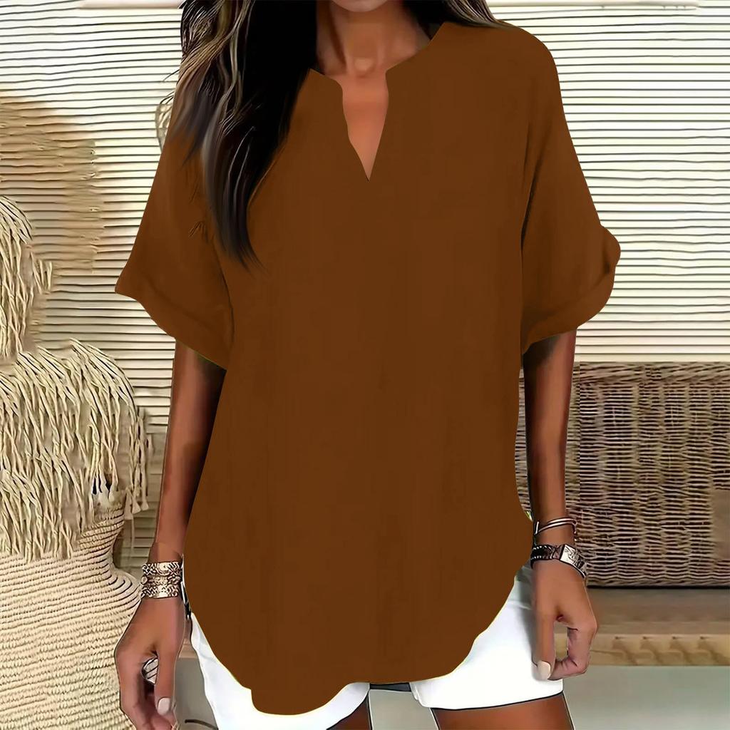 Women’s Loose Fit V Neck Short Sleeve Blouse Casual Tunic Top Lightweight Pullover Shirt for Everyday Wear