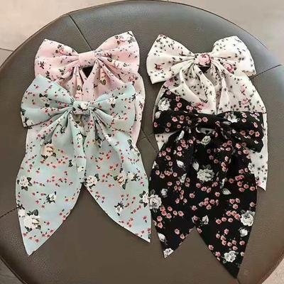 Bow Hair Clip Korea  Style Big Bow Ribbon Hair Tie Small Fresh Floral Hairpin Bowknot Hair Duckbill Clip Accessories