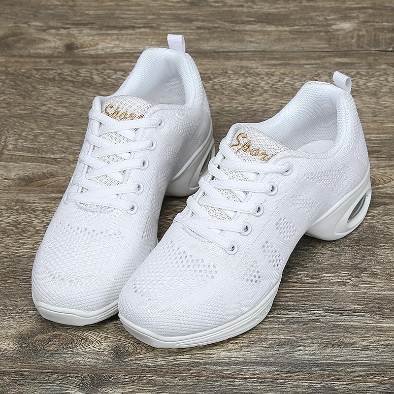 Damskie Oddychające Siatkowe Buty do Tańca z Poduszką Powietrzną Codzienne Sneakersy na Platformie Antypoślizgowa Miękka Podeszwa Nowoczesne Buty do Tańca Jazzowego