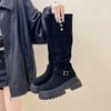 Retro British Style Thick-heeled Thick-soled Boots for Women's Autumn and Winter Fashion Versatile Suede and Thin Two Wear High-heeled Knight Boots