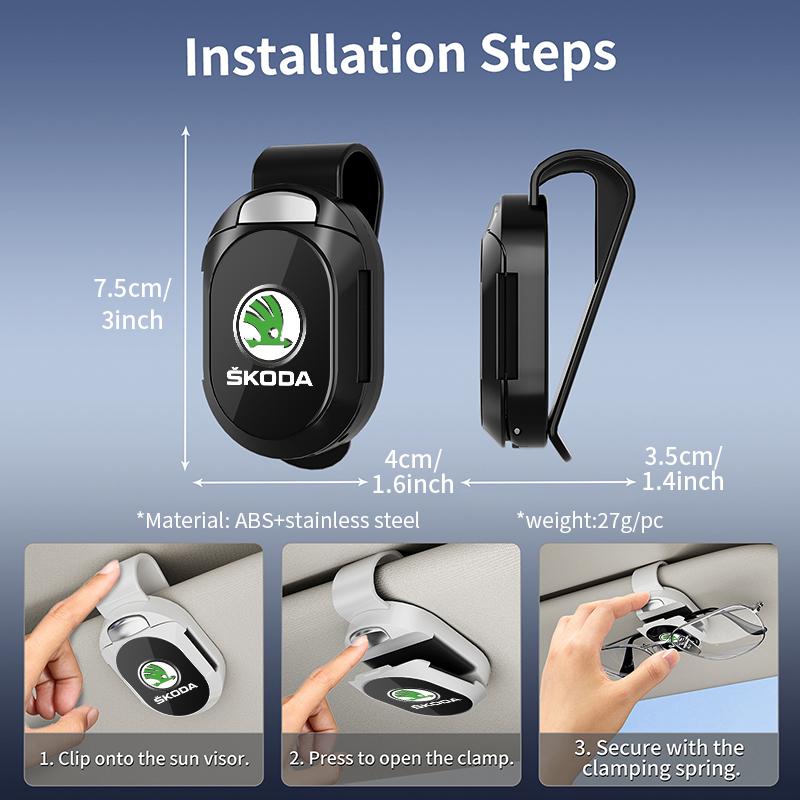 For Skoda Car Eyeglass Storage Holder Sun Visor Sunglasses Clip Interior Accessories Octavia A5 A7 RS Fabia Superb Rapid Karoq  JT3