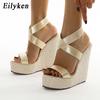 Fashion Eilyken Super High Peep Toe Gladiator Wedges Sandals Women Cover Heel Platform Fashion Summer Shoes Size 35-42