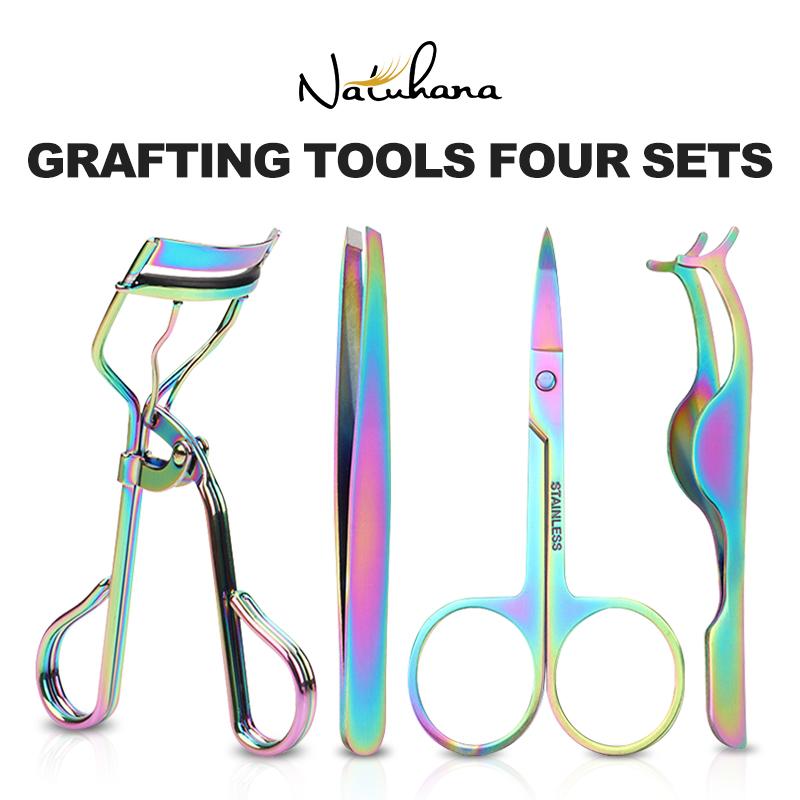 Set da 4 Pezzi Pinzetta Piegaciglia Ausiliaria Acciaio Inossidabile Clip Strumenti per il Trucco Strumento Professionale per l'Innestamento delle Ciglia