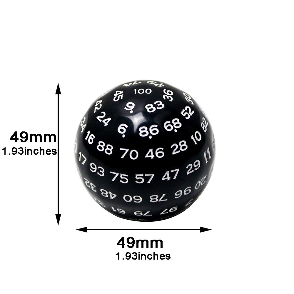 Multi Sided Dice 100 Sided Numbers Acrylic D100 49mm Black with Case for Fun Kids Party Entertainment