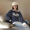 New Arrivals Open Run Women Casual Embroidery Lettering Slit Collar Neck Oversiz