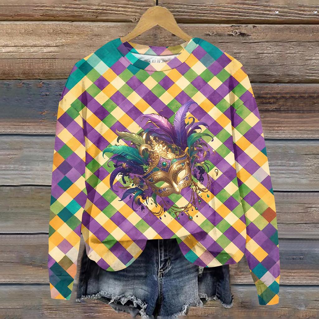 Damenmode Bedrucktes Langarm Locker Rundhals Sweatshirt Top