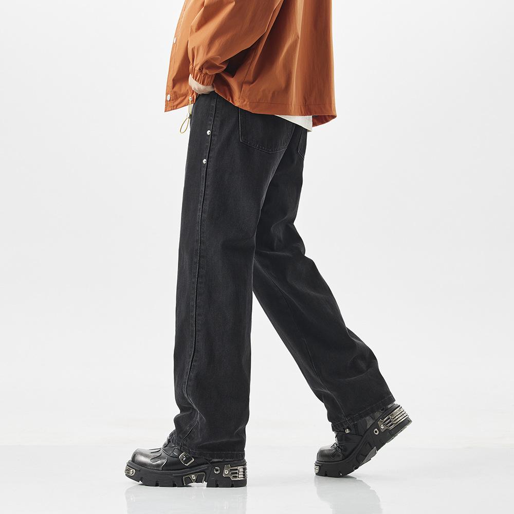 European and American personalized jeans men's and women's fashion loose wide-leg floor-mopping pants side open edge black denim men's pants tide