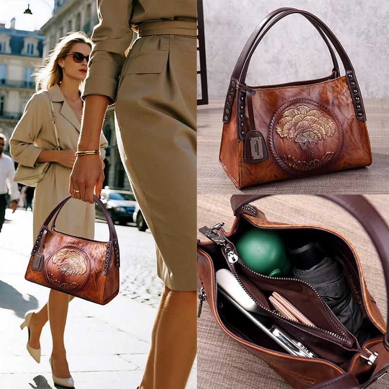New Chinese Style Women's Bag European and American Retro Embossed Hand-painted Portable Messenger Vegetable Blue Bag