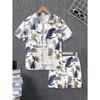 Men's Short-sleeve Shirt Printed Vacation-style Shirt Hawaiian Shirt Set Men's Fashion Loose Shirt and Shorts Set