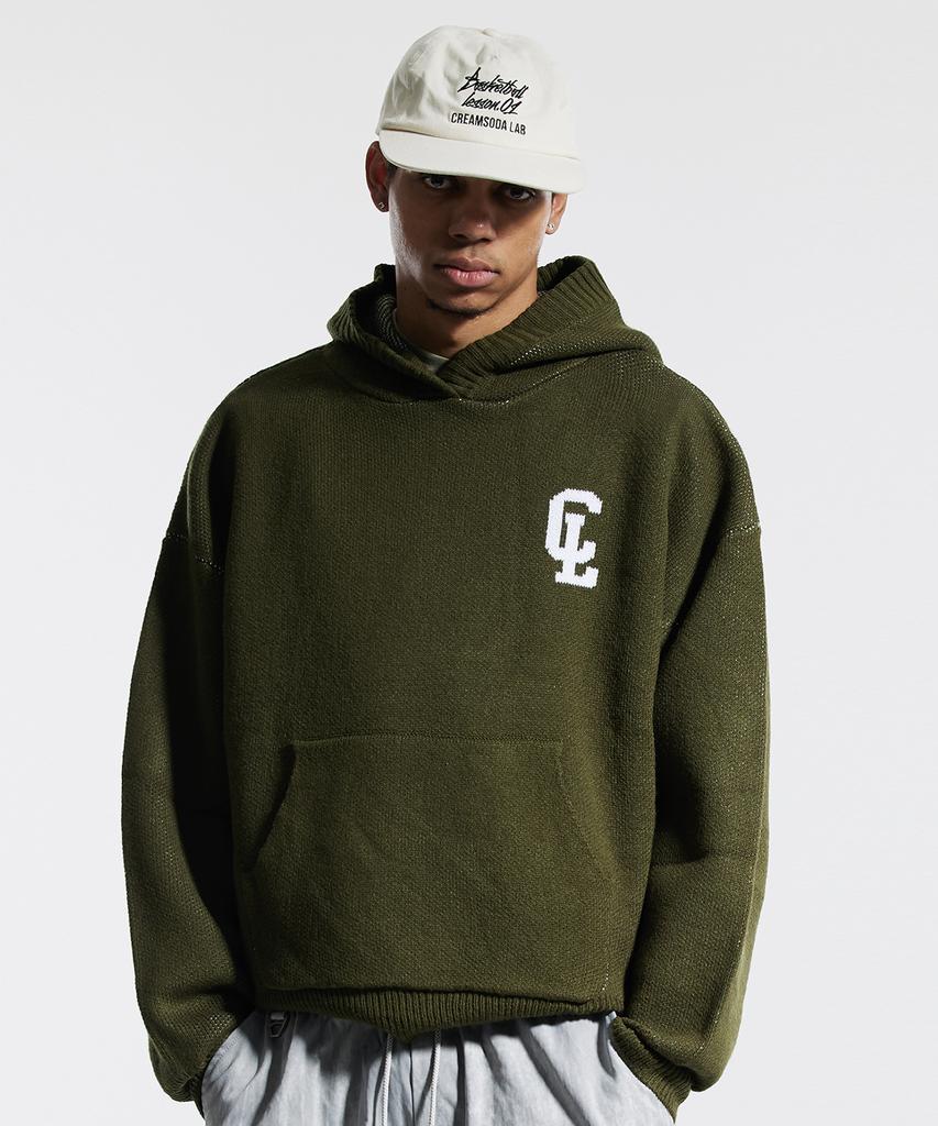 CREAM SODA LAB Cl Washed Graphic Jacquard Hoodie Knit Khaki