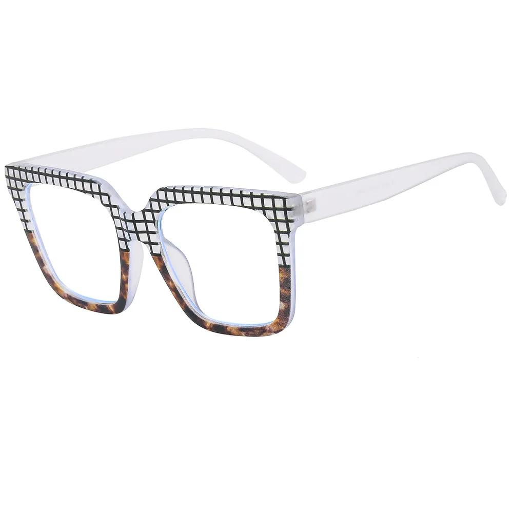 

Large Frame PC Anti Blue Light Flat Glasses Multi Color Checkered Style Women s Anti Fatigue Computer Glasses Anti Blue Light