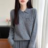 Women's Autumn/Winter Loose Fit Wool Cardigan with Polo Collar and Pockets