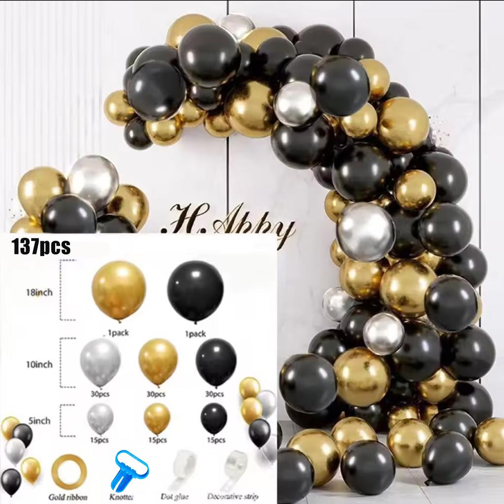 Set di palloncini in lattice da 137/119 pezzi nero, oro e argento, adatto per matrimoni, compleanni, feste pop, addii al nubilato e feste