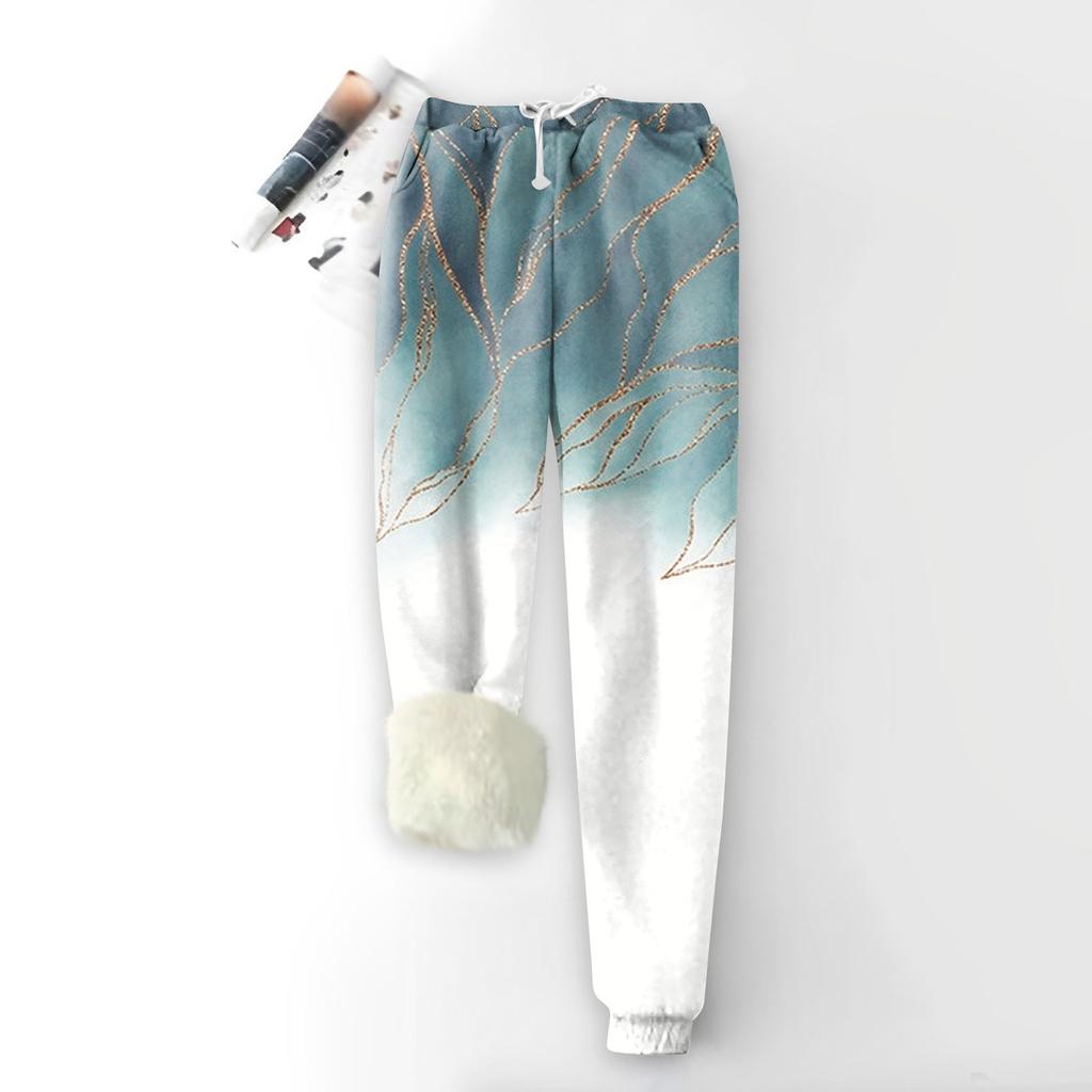 Damenmode Bedruckte Sporthose Locker Verdickte Dicke Fleece Warme Hose