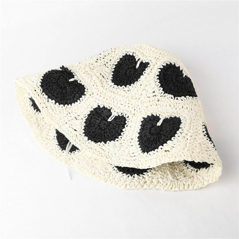 Handmade Bucket Hat Elegant Colorful Decorated Cloches Style for Women Party Heart Hat Cloche Lady Knitted Bucket Hat