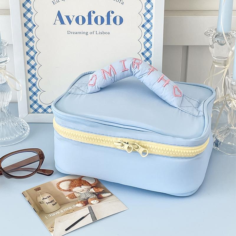 

Ins Style Simple Candy Color Cosmetic Bag Large Capacity Handbag Portable Travel Toiletry Pouch Storage Bags Cute Makeup Bags синий