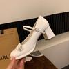 Spring and Autumn New Mary Jane 2024 Coarse Heel High Heel Shoes Temperament Pearl Retro Round Head Shoes Children's Versatile Single Shoes