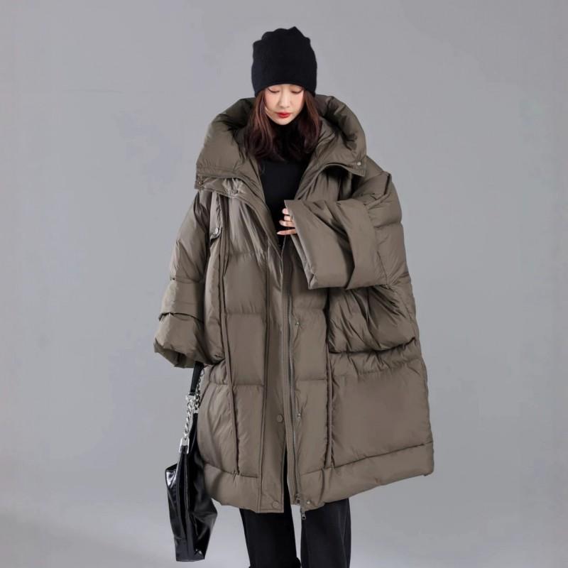 Womens Oversized Long Puffer Coat With Hood Thick White Duck Down Fill 85-90% Content Plus Size Up To 300lbs Winter Warm