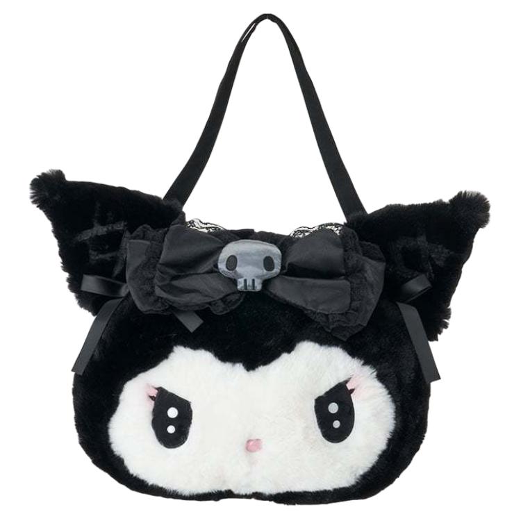 New Sanrio Kuromi Collaboration Plush Tote Bag, Shopping Bag, Shoulder Bag Women's Black & White 196291