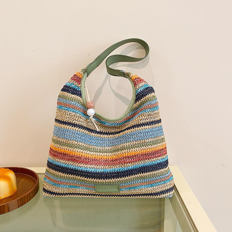 

Летняя новая соломенная сумка-тоут в полоску, контрастного цвета, модная, большой вместимости, плечевая, портативная разноцветный