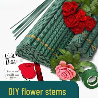 Handmade Green Floral Stem #2 with Glue-Wrapped Iron Wire for DIY Bouquets