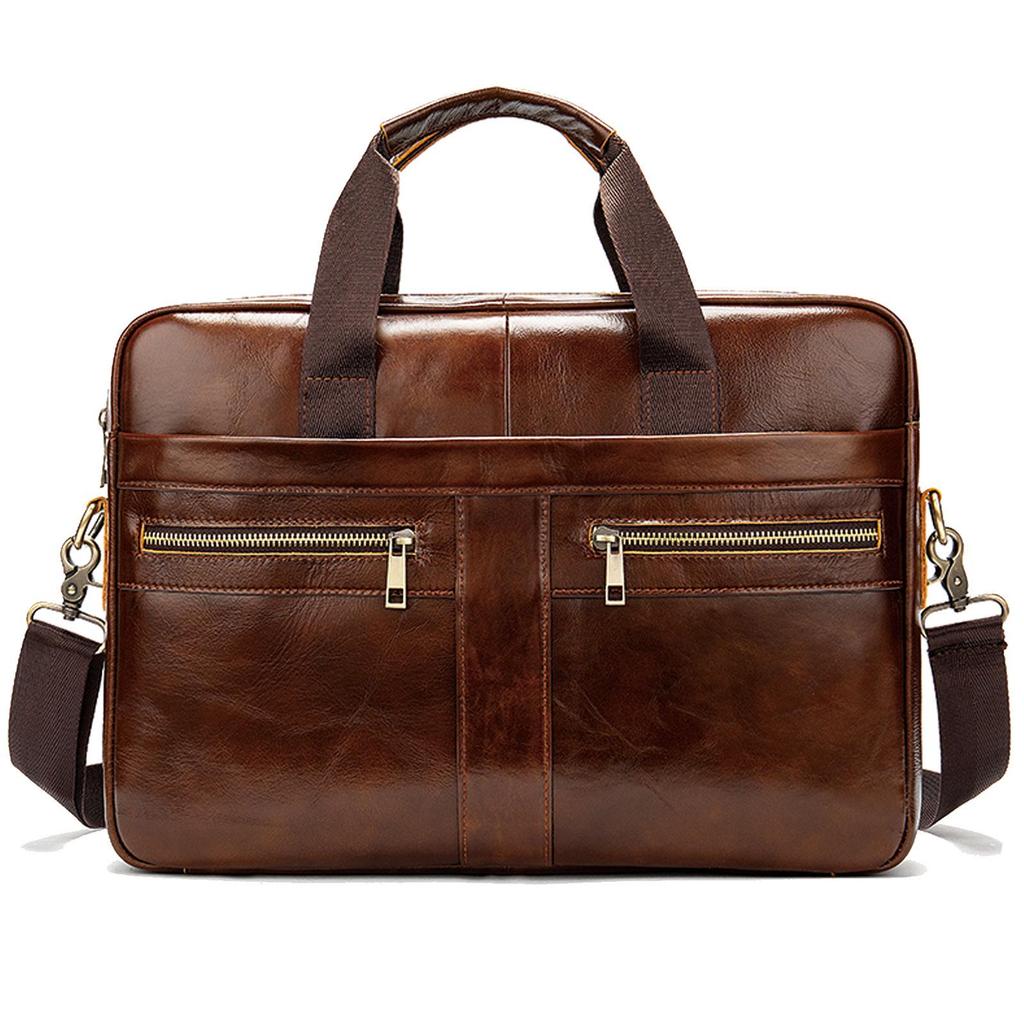 Men's Genuine Leather Briefcase - Top Layer Cowhide Business Tote and Handheld Lawyer Laptop Bag