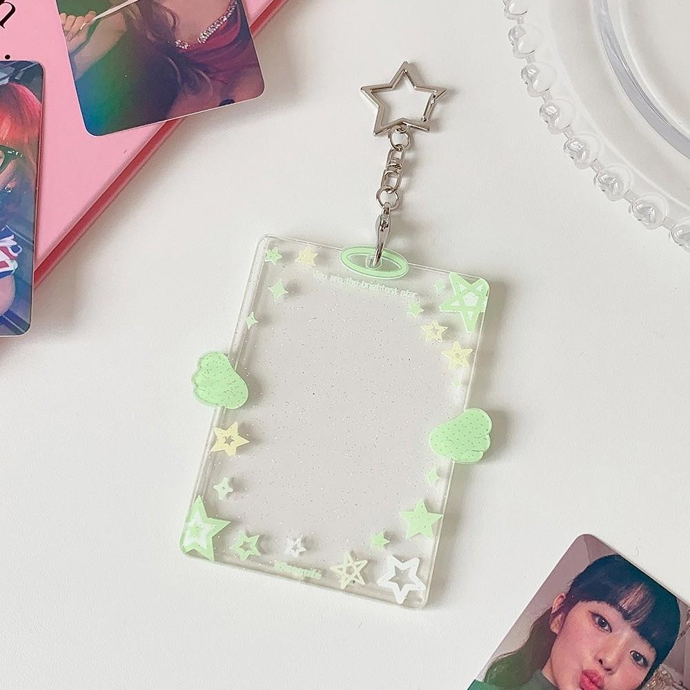 Acrylic Kpop Photocard Holder Keychain 3 Inch Wings Stars Idol Card Display Protector Transparent Cartoon Card Holder