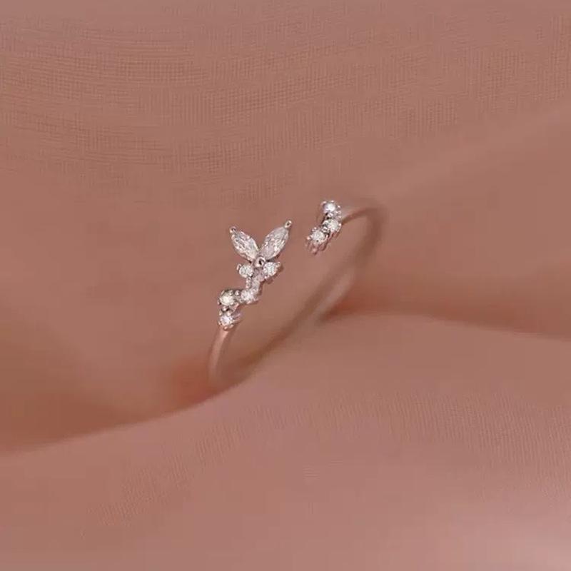 2023 Trendy 925 Silver Plated Open Ring: Little Sprout Leaf Design