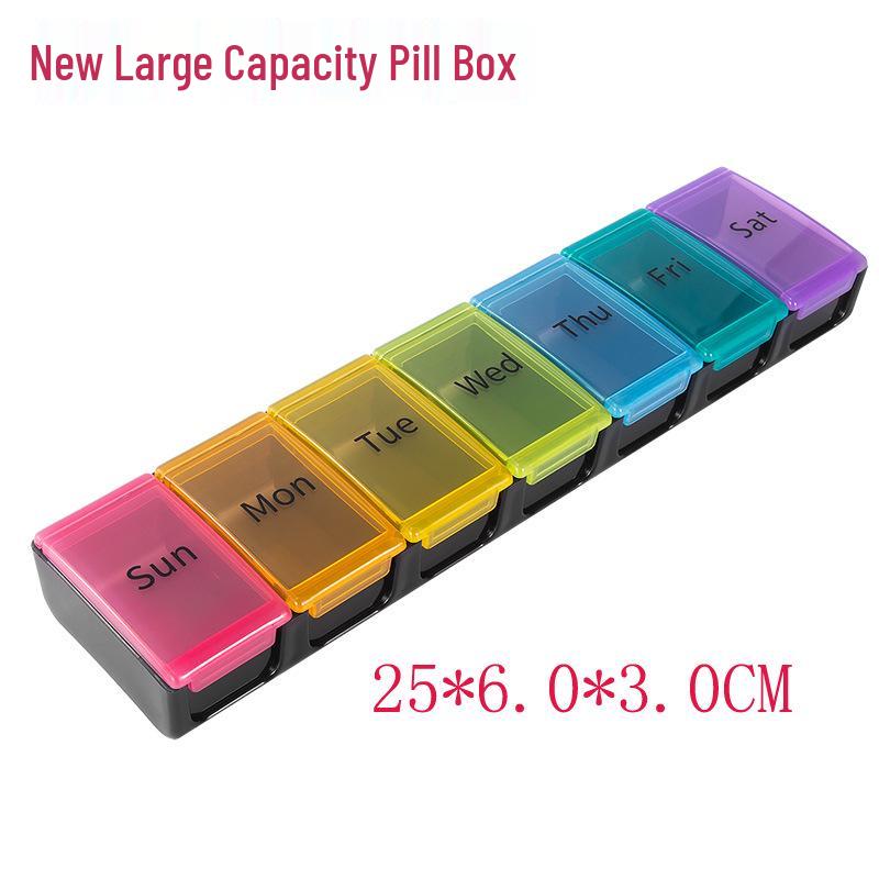 Portable Large Capacity 7-Day Pill Box with 14 Compartments