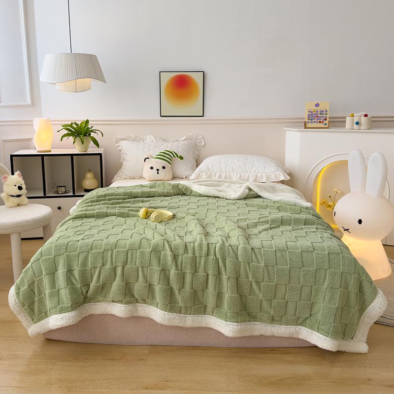 

Клетчатое двухстороннее одеяло из овечьей шерсти и тафты - Толстое, теплое и многофункциональное для общежитий 100*150cm (580g)