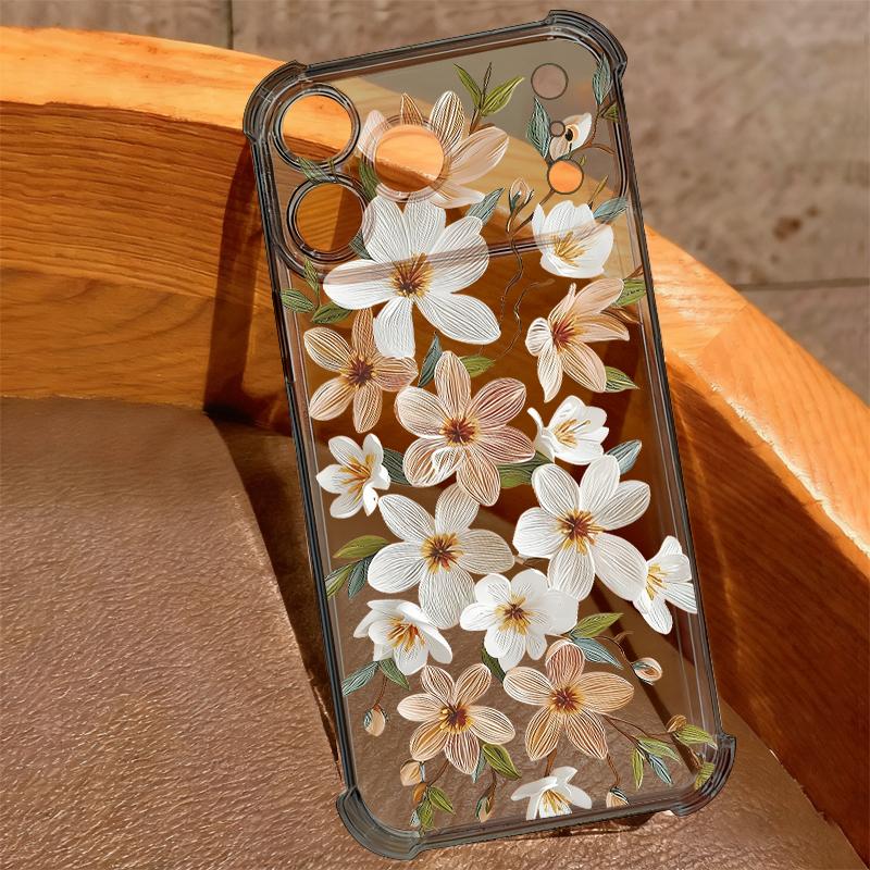 Floral Flower Patterned Silicone Phone Case For iPhone 17 Pro Max 16 15 14 Pro Max 13 12 Pro 11 Shockproof Soft TPU Clear Cover