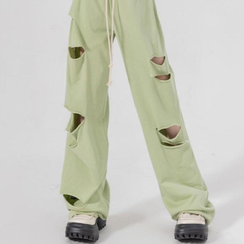 Plus Size Women's Summer/Autumn Thin High-Waist Distressed Wide-Leg Pants - Loose Casual Athletic Trousers with Trendy Style