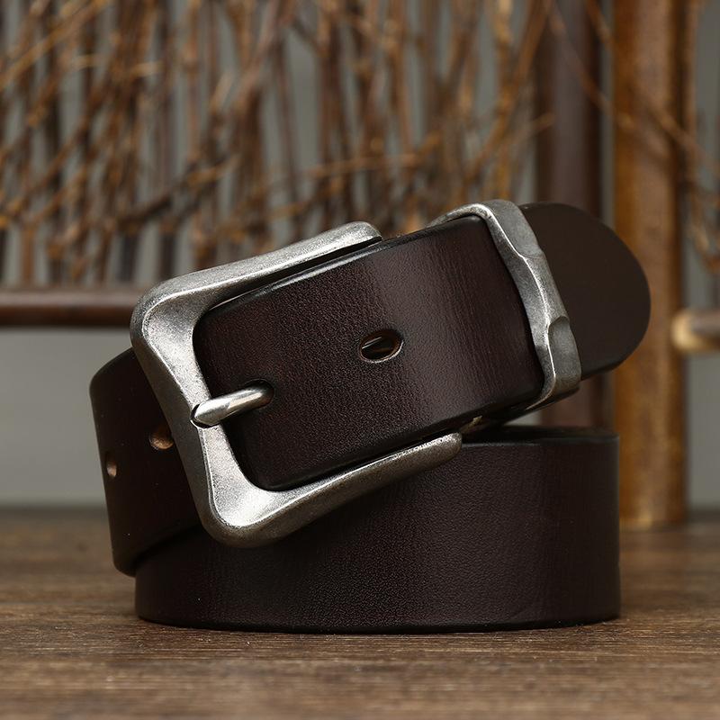 Belt Men's Retro Thickened First Layer Cowhide Leather Pin Buckle Trendy All-Match Washed Fashion Jeans Belt