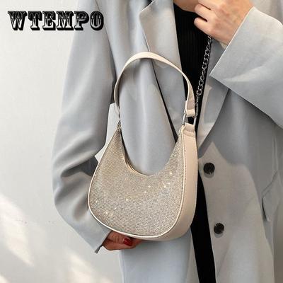 Women's Vintage Single Shoulder Bag Solid Color Casual Messenger Bag Elegant Versatile Handbag Inlaid Diamond Underarm Bag