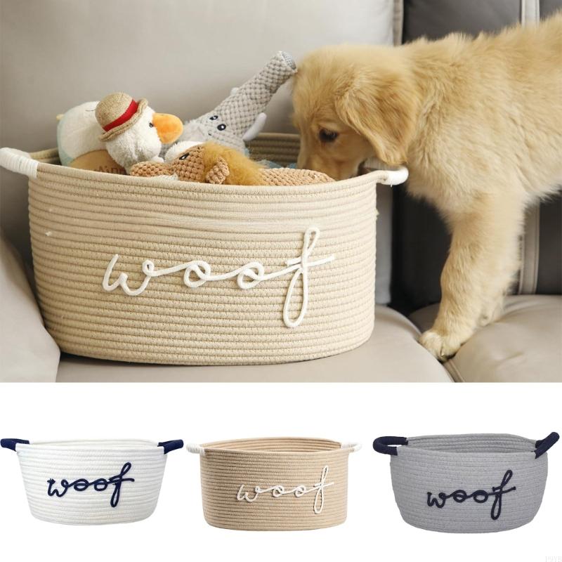 Hand Crafted Cotton Rope Dog Toy Storage Basket Featuring Animal Foot designs And Durable Handles For Home Use P9YB