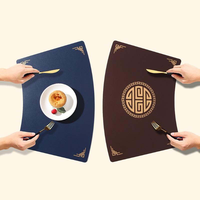 Chinese Style Leather Fan-shaped Waterproof Oil Resistant and Heat-resistant Western Cuisine New Chinese Bowl Cup Table Mat