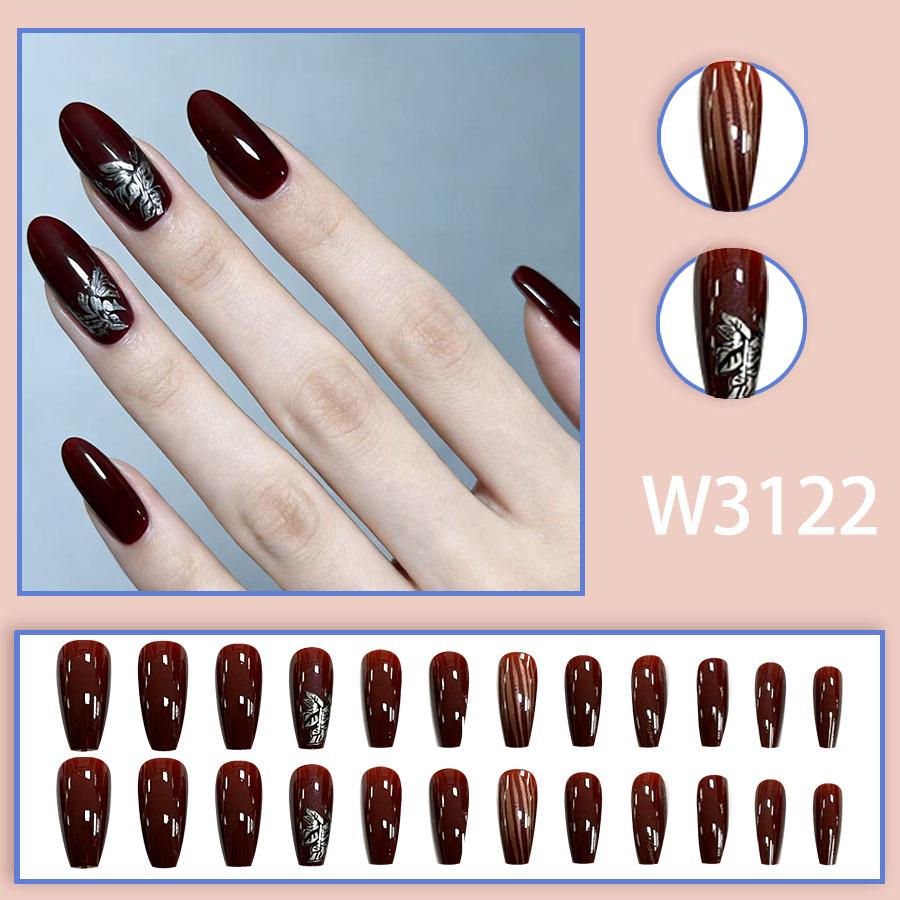 Striped Floral Whitening Versatile Nails - 24 Piece Set