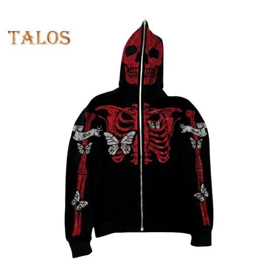 Unisex Halloween Hoodie Rhinestone Ghost Skeleton Pattern Zipper Closure Hooded Pockets Long Sleeves Party Cosplay Costume Fall Winter Jacket