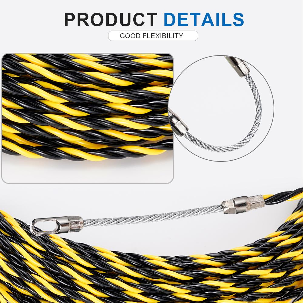 6mm 5M-50M Cable Push Puller Threader Electrical Wire Guide Device Puller Lead Wiring Installation Tool With 2pcs Wire Harness