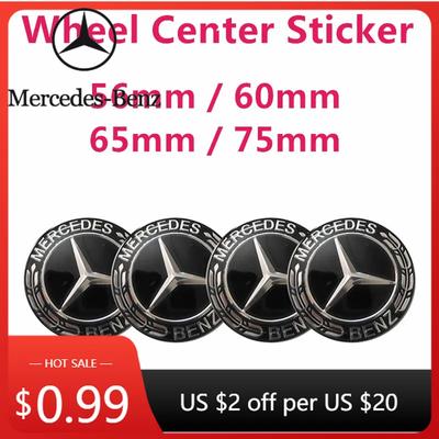 Hot Car Sticker 4pcs 56mm 60mm 65mm 75mm Car Wheel Center Hub Emblem Sticker For Mercedes Benz W203 W204 W205 W213 W210 W211 W21