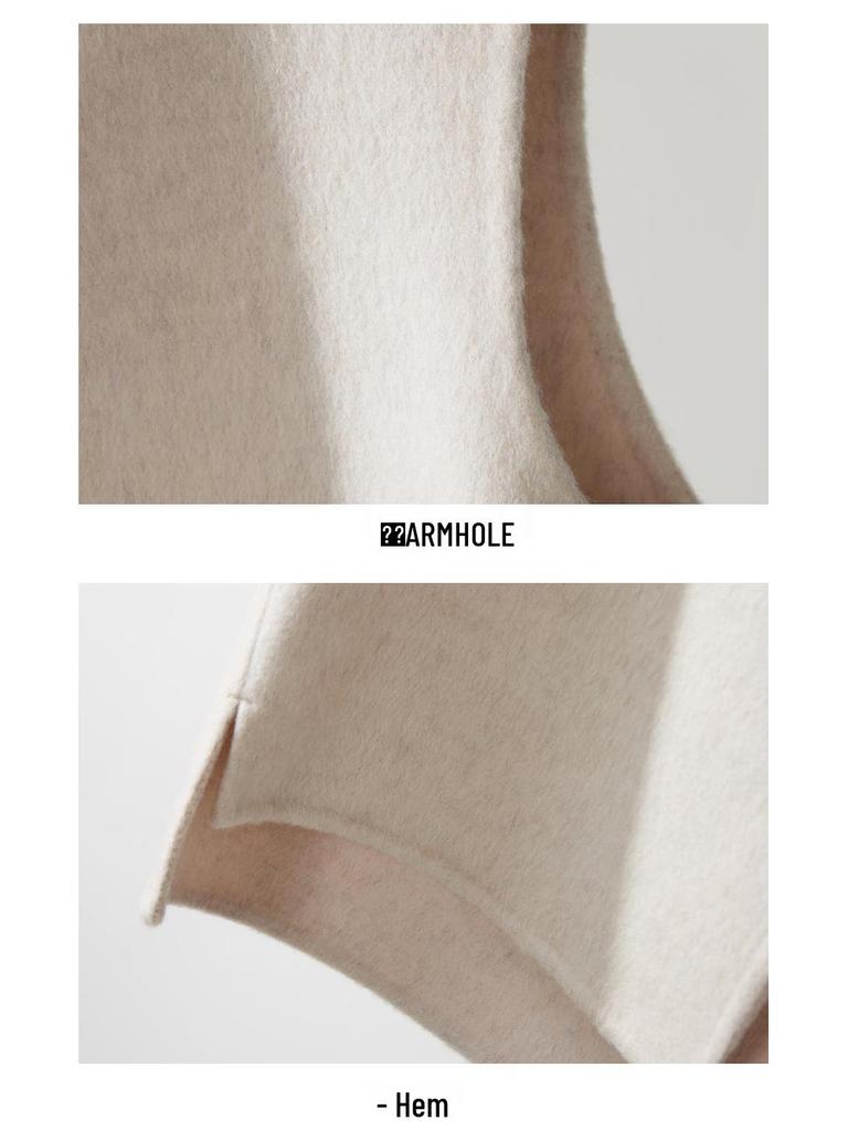 Women's 2025 Asymmetrical Gray Wool Vest - Round Neck, Button-Up, Sleeveless for Spring & Autumn Fashion