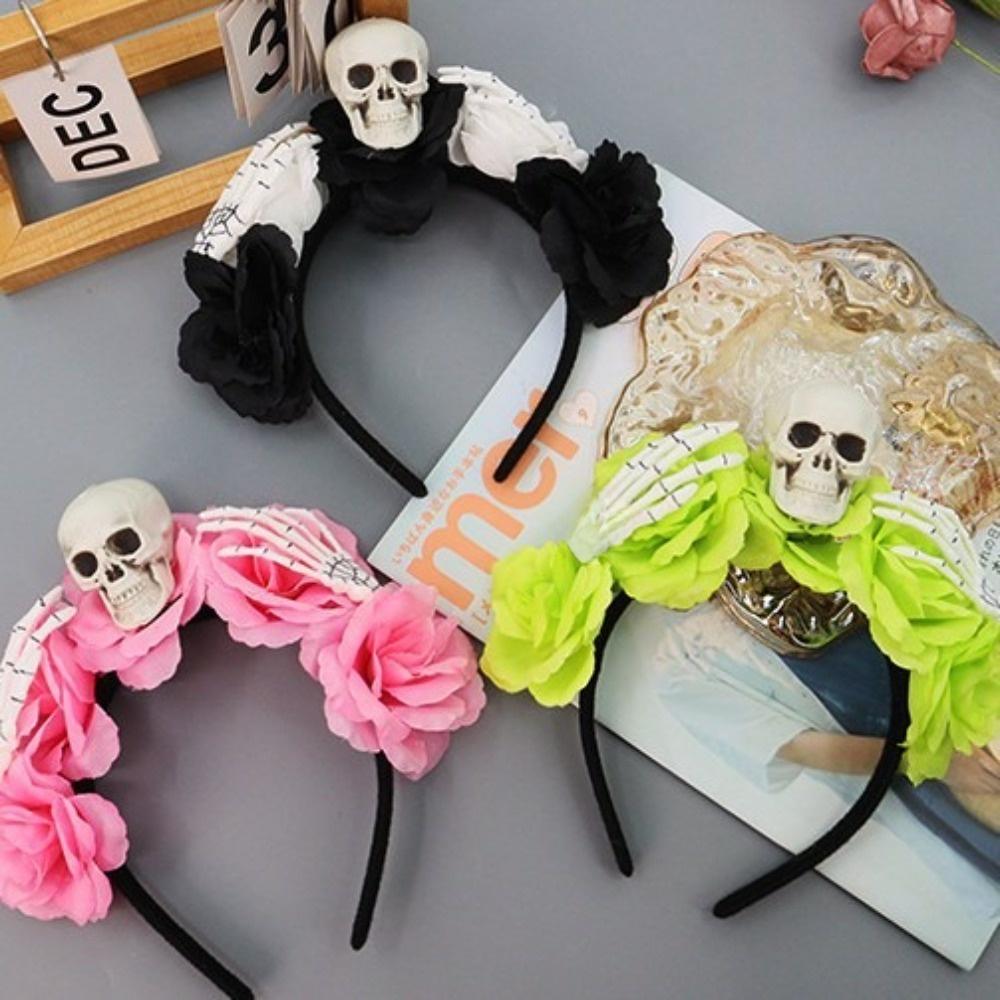 Halloween Decor Skull Head Headband Simulation Flower Gothic Flower Hairband  Photography Props