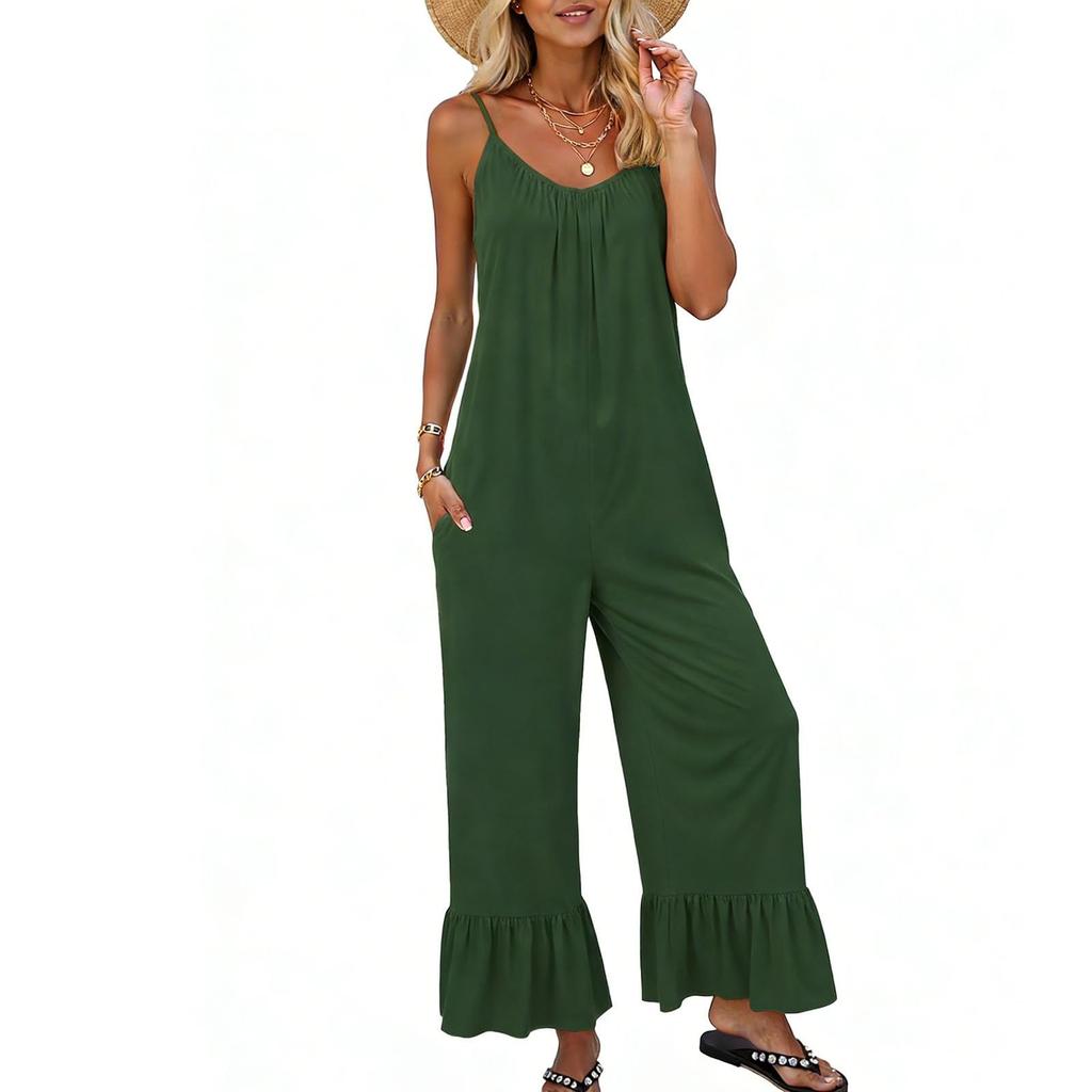 Jumpsuits For Women Sleeveless Spaghetti Strap Womens Jumpsuit Wide Leg With Pockets