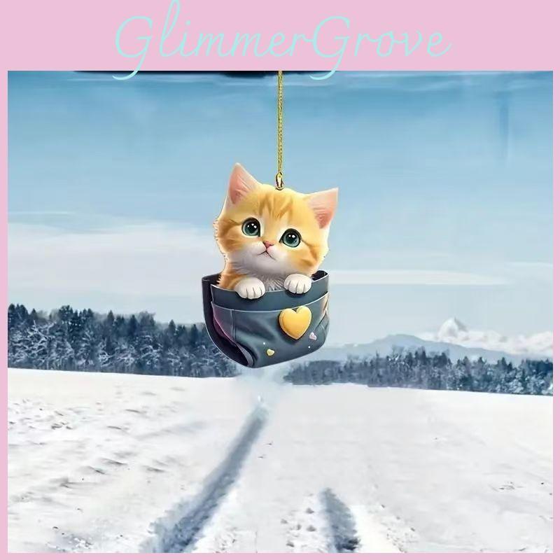 Interior Car Accessories Acrylic Cute Cat Rearview Mirror Charm Decor Pendant